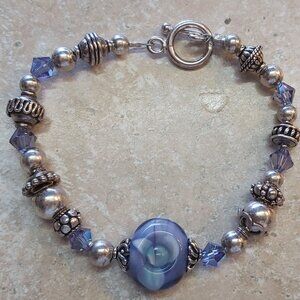 Sterling silver and crystal beaded bracelet 7" long